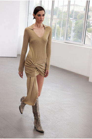 Limited Edition Gold Midi Knitwear Glitter Tie Dress