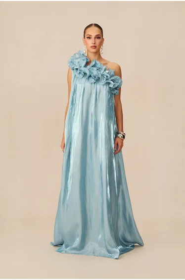 Hedda One-shoulder Floral Maxi Dress in Blue