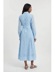 Cotton Broderie Belted Shirt Dress - 2