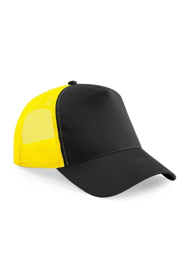 Beechfield Mens Half Mesh Trucker Cap / Headwear - Black/Yellow