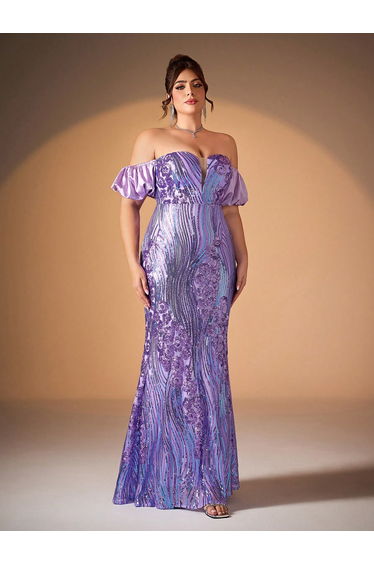 Leely Plus Women's Elegant Off The Shoulder Mermaid Evening Gown