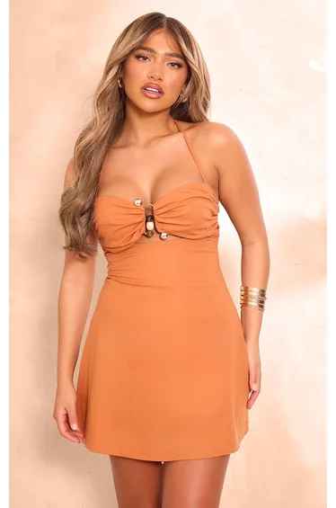 Burnt Orange Trim Detail Shift Dress