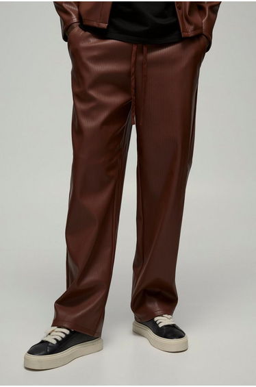 Relaxed Fit Elasticated Waist Embossed PU Trouser - chocolate