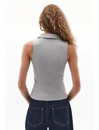 Zip Detailed Polo Collar Tank Top - GHOST GRAY - 2