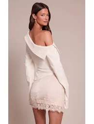 White Bardot Asymmetric Hem Long Sleeve Shirt - 2