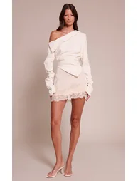 White Bardot Asymmetric Hem Long Sleeve Shirt