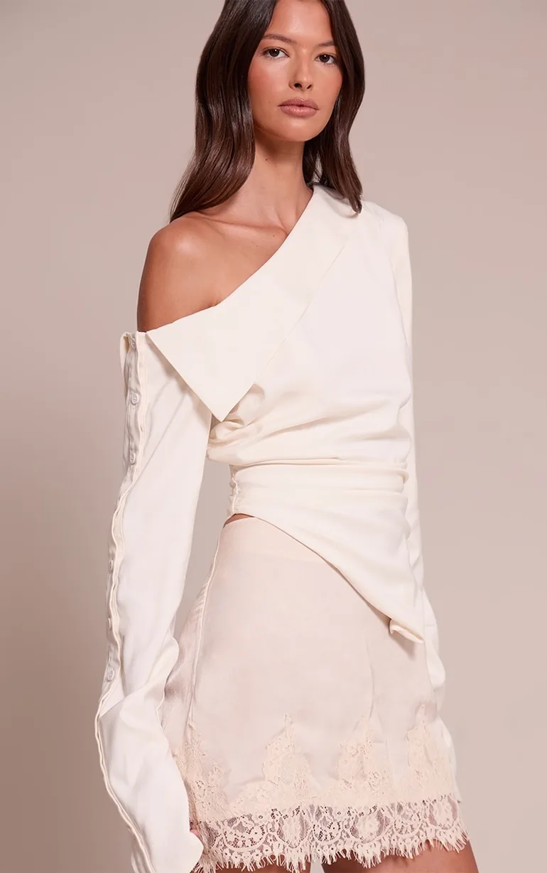 White Bardot Asymmetric Hem Long Sleeve Shirt - 1