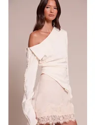 White Bardot Asymmetric Hem Long Sleeve Shirt - 1
