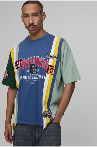 Collector's Edtn Oversized Striped Embroidered T-shirt - navy