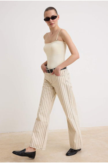 Multi-Colored Striped High Waist Wide Leg 100% Cotton Jeans