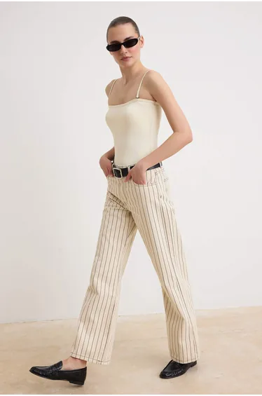 Multi-Colored Striped High Waist Wide Leg 100% Cotton Jeans
