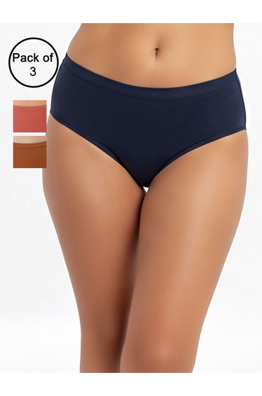 Pack of 3-Mid Waist Hipster Panties with Inner Elastic - Cotton