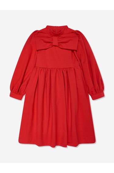 Girls Pleated Bow Dress in Red