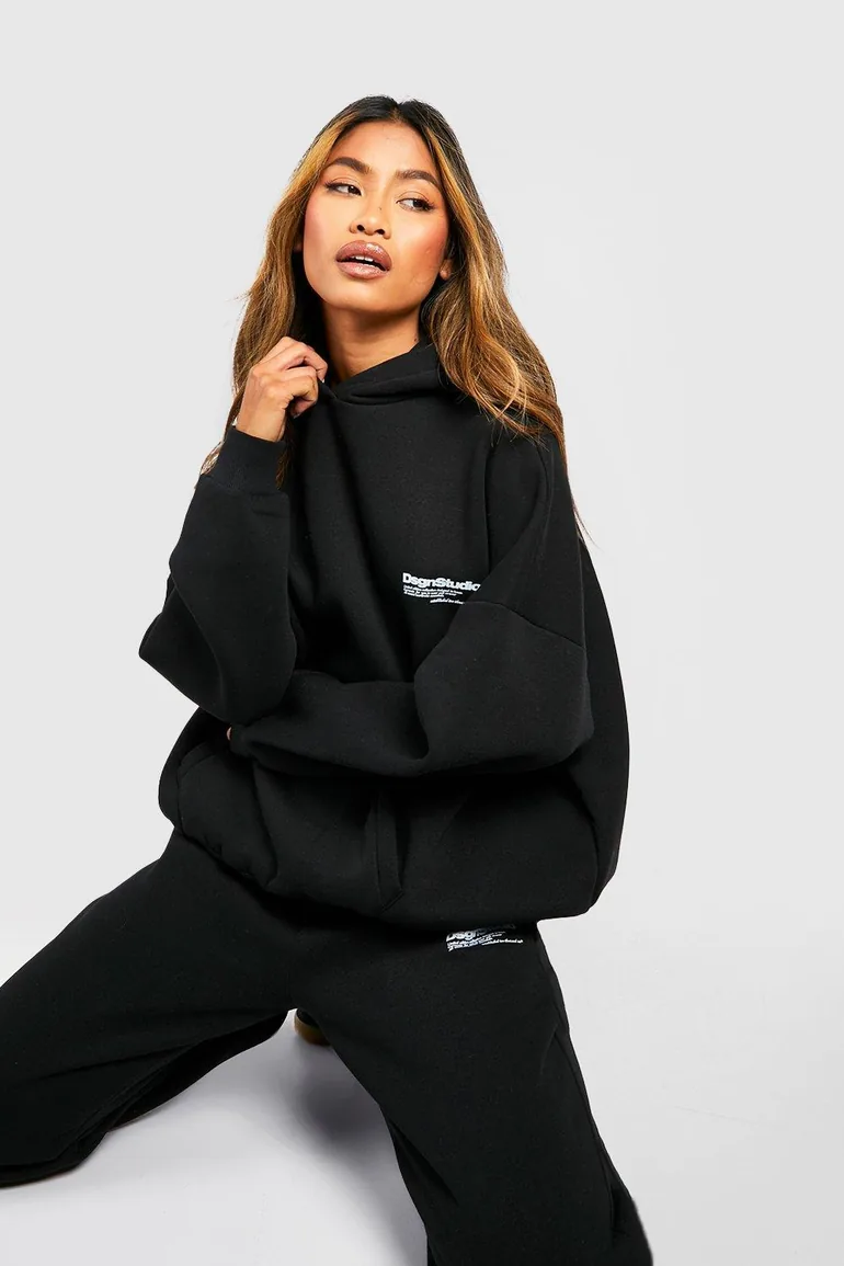 Dsgn Studio Text Print Hooded Tracksuit - black