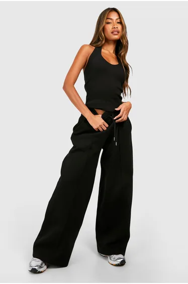 Rib Thick Binding Halter Neck Vest - black