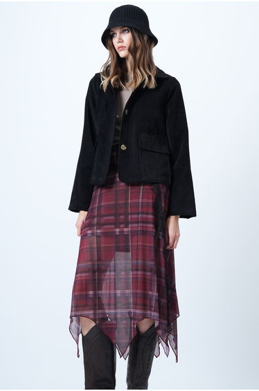 Women's Black Double Pocket Wide Cuff Velvet Jacket