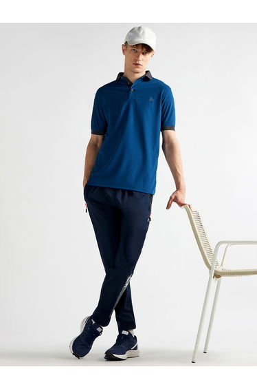 Men Blue Jacquard Collar Knitted Polo