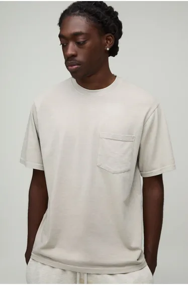 Essential Washed Regular Fit Front Pocket T-Shirt - stone