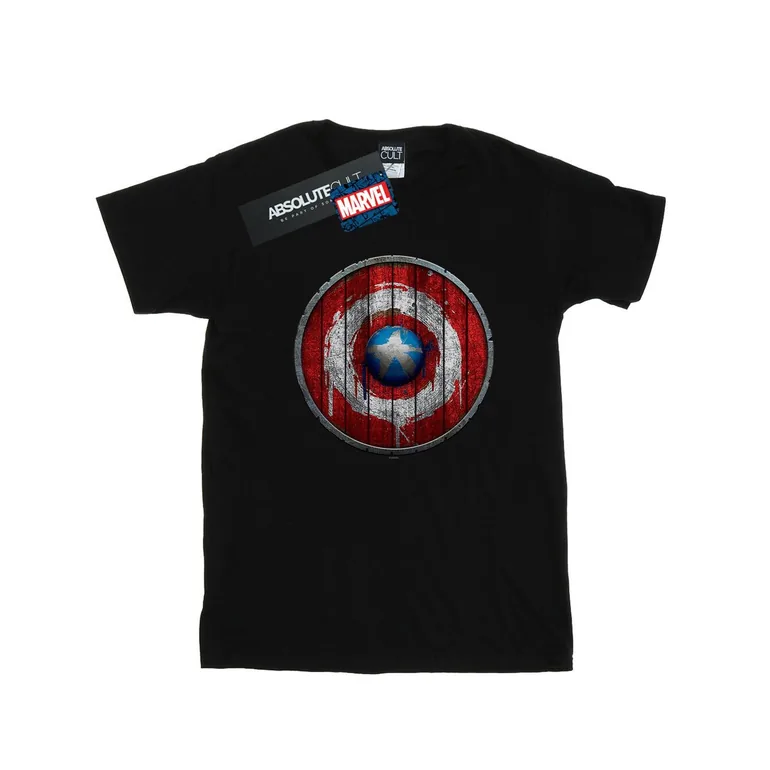Marvel Mens Captain America Wooden Shield T-Shirt - Black - 1