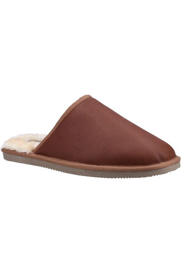 Hush Puppies Mens Coady Leather Slippers - Tan