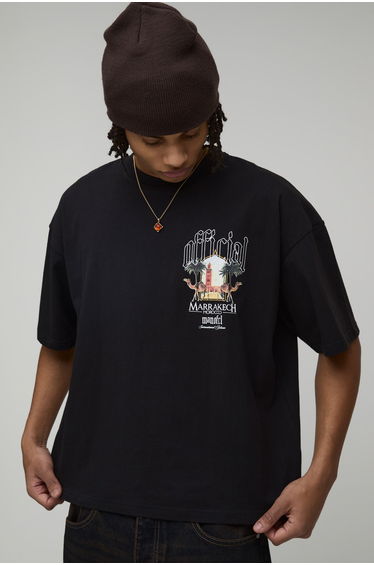 Oversized Boxy Location Palm Print T-Shirt - black