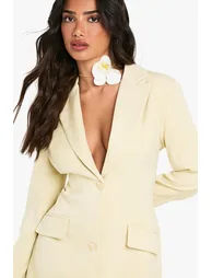 Petite Tailored Structured Cinched Waist Blazer Dress - lemon - 3