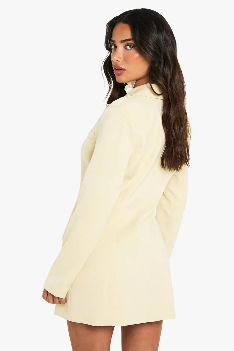 Petite Tailored Structured Cinched Waist Blazer Dress - lemon - 2