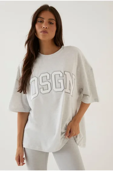 DSGN Studio Collegiate Applique Oversized T-Shirt - ash grey