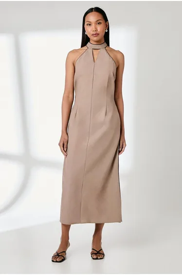 Contrast Detail Halterneck Midaxi Dress