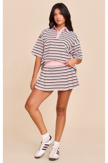 Pink Striped Pleated Mini Tennis Skort