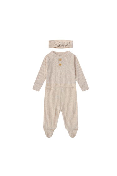 3-Piece Ribbed Bodysuit, Footed Pants and Headband Set