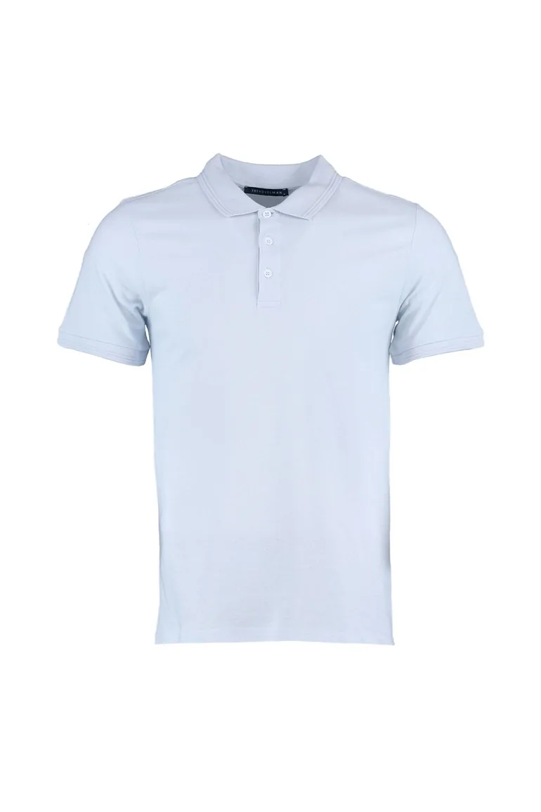Blue Men's Slim Short Sleeved 100% Cotton Polo Collar T-shirt - 6