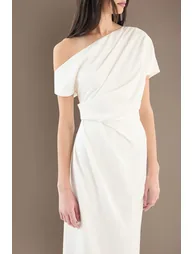 Satin Ruched Detail Off The Shoulder Maxi Wedding Dress - 1