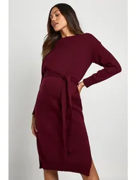 Maternity Crew Neck Jumper Midi Dress - burgundy - 1