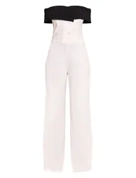 White Woven Contrast Button Detail Straight Leg Jumpsuit - 4
