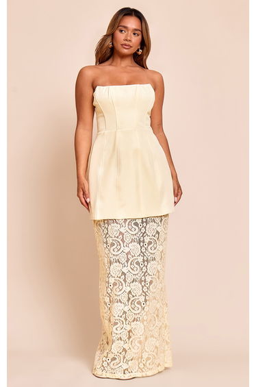 Shape Butter Yellow Structured A Line Lace Hem Maxi Dress