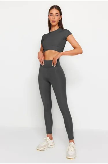 Sports Leggings - Gray - High Waist