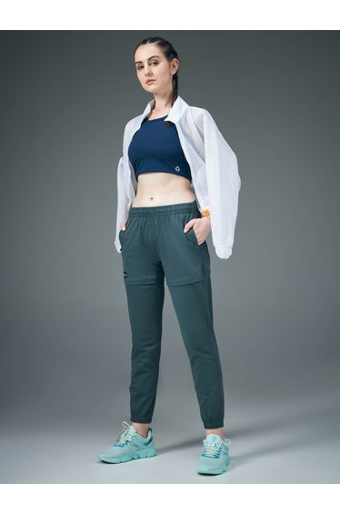Women Green Solid 4-Way Stretch Joggers
