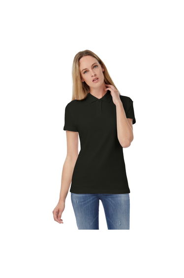 B&C Womens/Ladies ID.001 Plain Short Sleeve Polo Shirt - Black