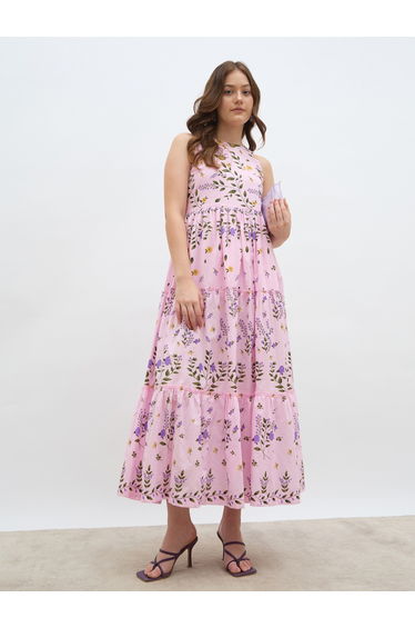 Women All-Over Floral Print Sleeveless Tiered Maxi Dress