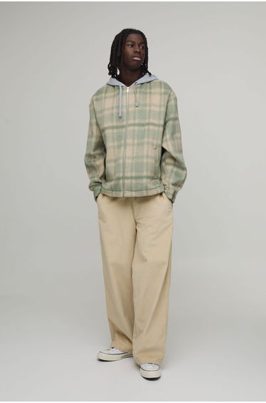 Baggy Cord Woven Tab Trousers - ecru