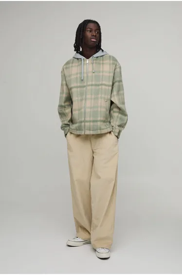 Baggy Cord Woven Tab Trousers - ecru