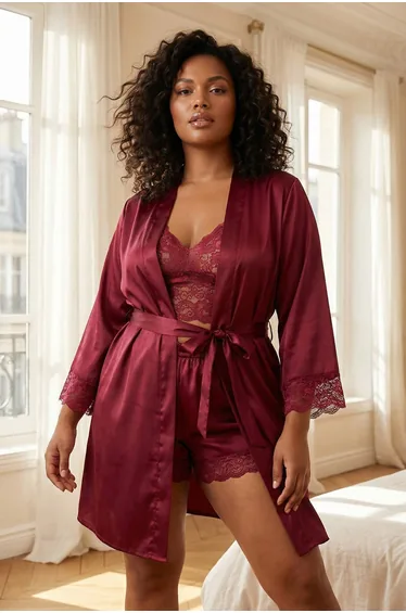 Burgundy Satin 3-Piece Dowry Set