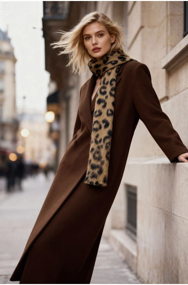 Brown Soft Textured Leopard Knitwear Scarf