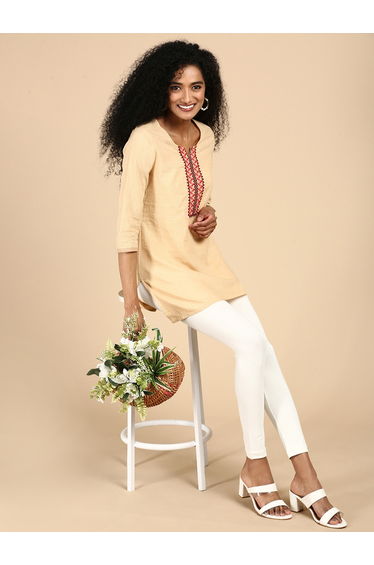 Off White Knitted Cotton Blend Leggings