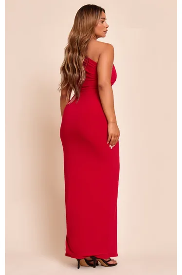 Shape Red One Shoulder Ruched Side Maxi Dress