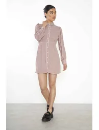 Shop Glamorous Burgundy Geometric Check Long Sleeve Mini Shirt Dress with Peter  Pan Collar Online in Oman