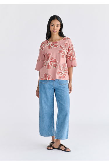 Floral Embroidered Relax Fit Top