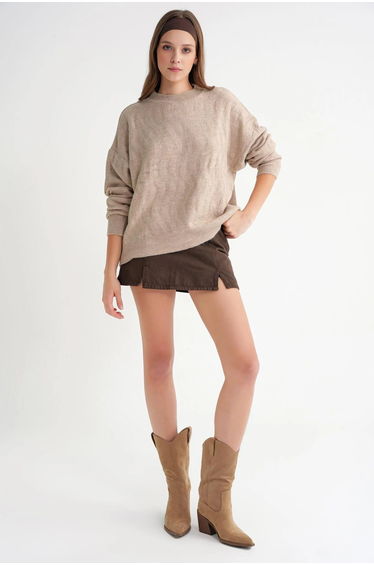 Mixray Ribbed Knitwear Pullover Sweater with Hair Braid Pattern