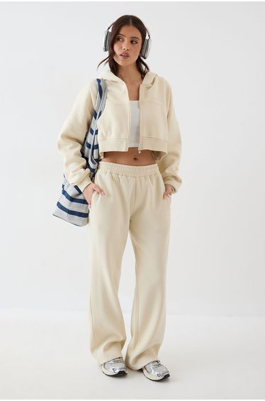 DSGN Studio Boxy Crop Zip Through Hoodie - cream